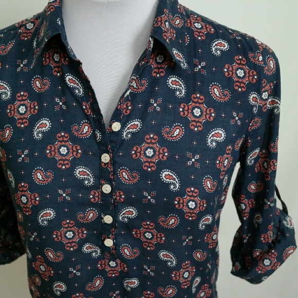 Lucky Brand Paisley Half Button up Tunic Top XS - Picture 5 of 7
